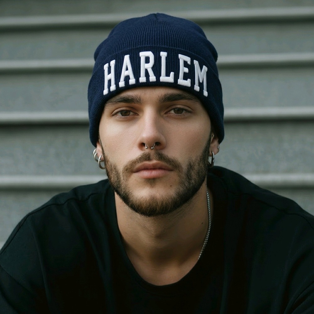 Unbranded Beanie Harlem Navy‎ Blue Acrylic Knit NYC Streetwear OS